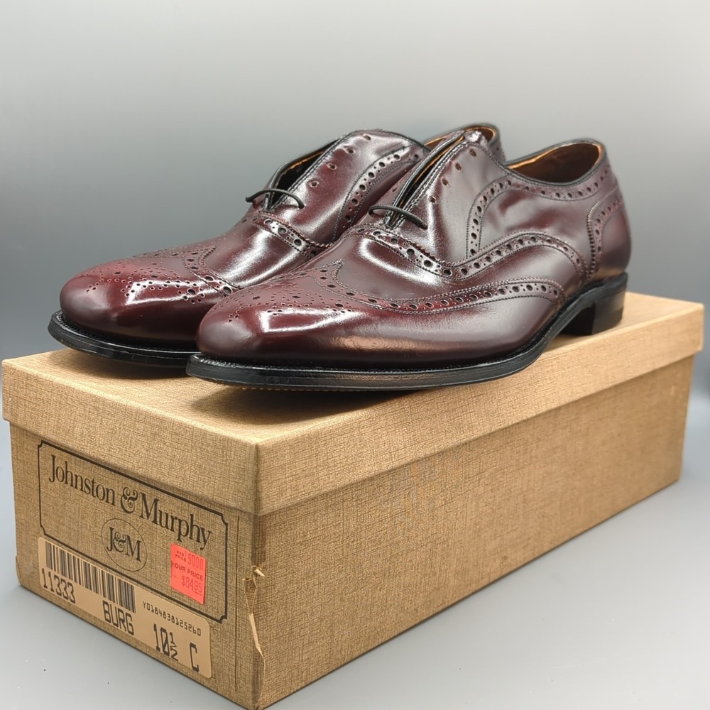 NIB Johnston & Murphy Made in USA Burgundy Wingtip Dress Shoes 10.5 C Vintage